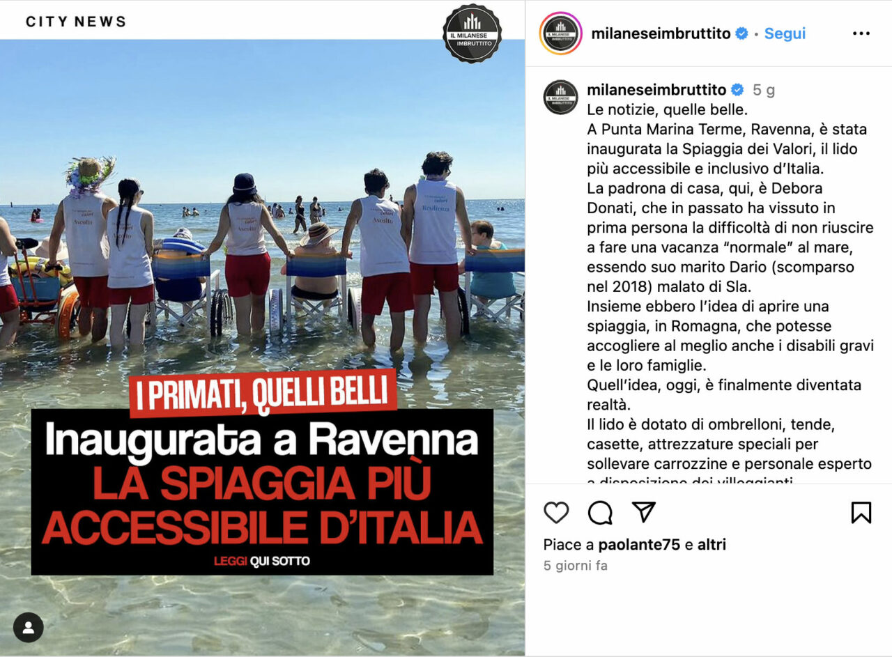 Inaugurata a Ravenna la spiaggia più accessibile d’Italia [Il Milanese Imbruttito (Instagram)]