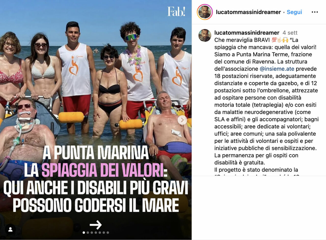 A Punta Marina la spiaggia dei Valori: qui anche i disabili più gravi possono godersi il mare [lucatommassinidreamer (Instagram)]