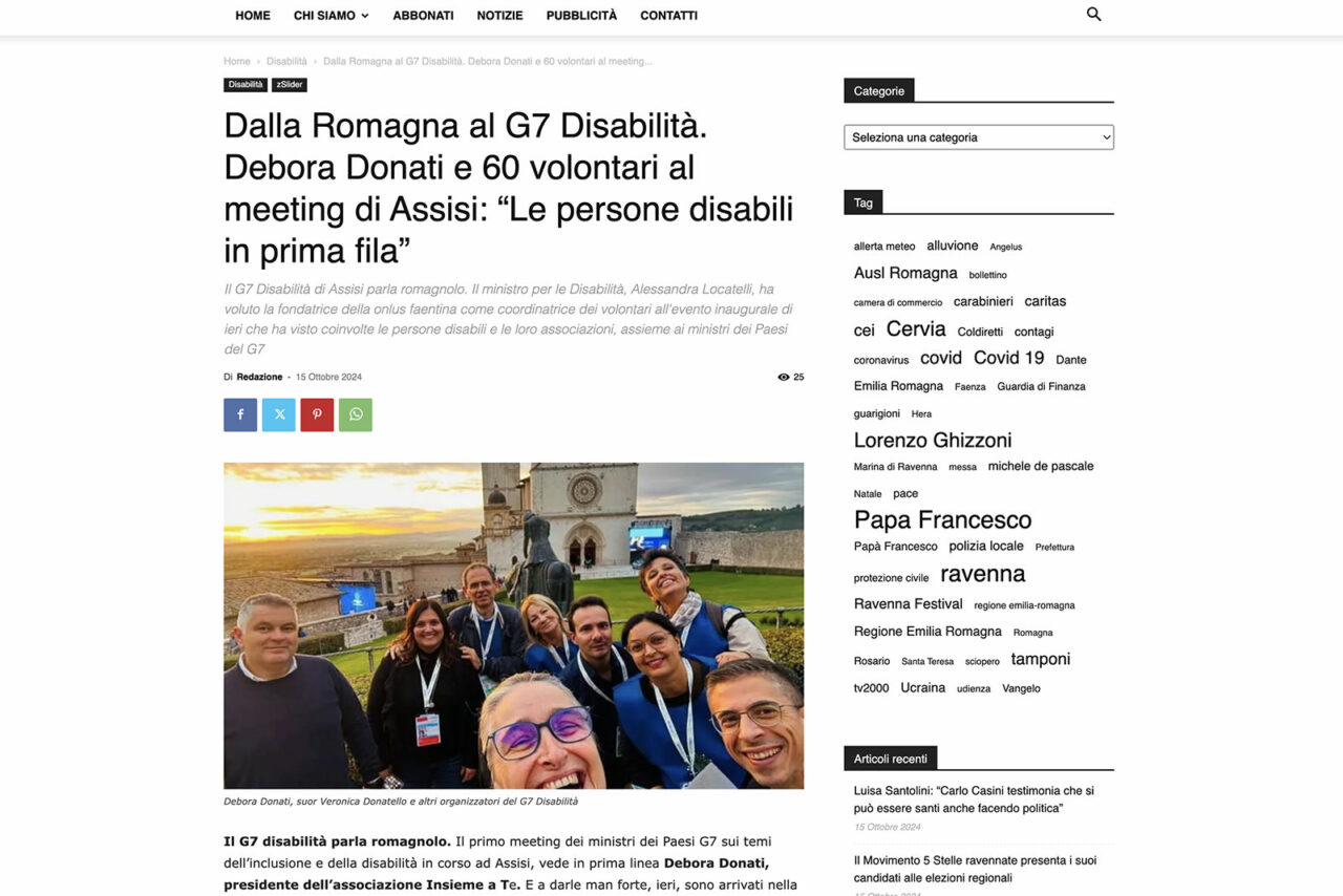 Dalla Romagna al G7 Disabilità. Debora Donati e 60 volontari al meeting di Assisi: “Le persone disabili in prima fila”